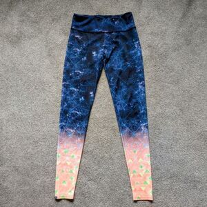 Onzie blue and pink graphic yoga leggings Small EUC